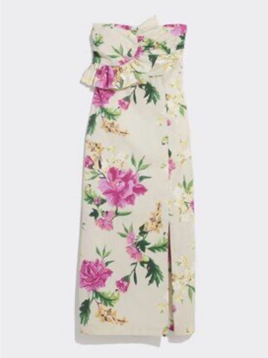 Vineyard Vines Dresses & Skirts - Vineyard Vines Strapless Floral Ruffle Midi Dress in Cream and Pink Size 2